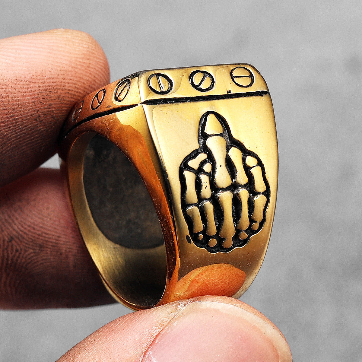 FTW | 14k Gold Black Over No Fade Stainless Steel Middle Finger Hip Hop Rings