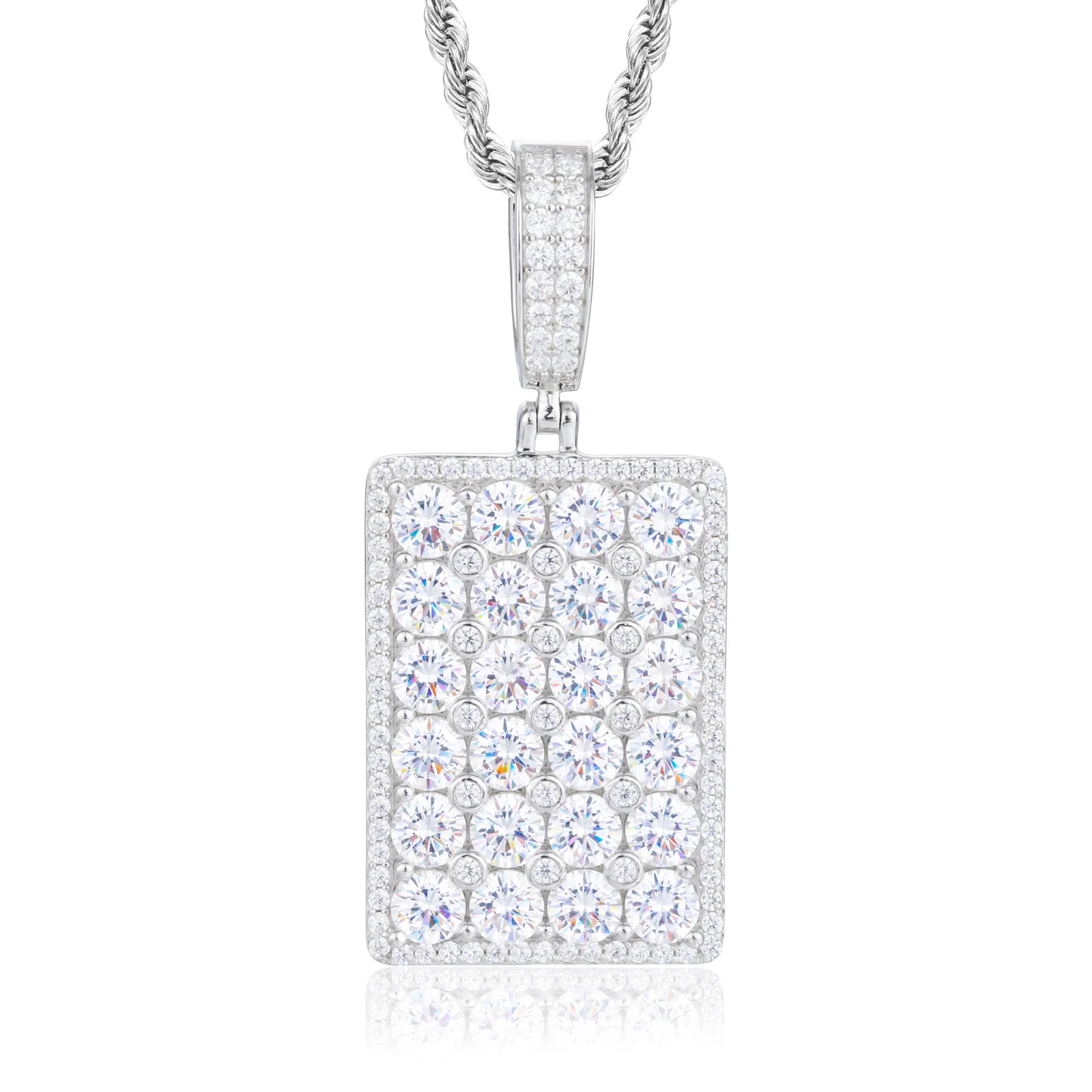 The Spark | VVS Iced Blinged Out Moissanite Diamond Dog Tag 925 Sterling Silver Pendant