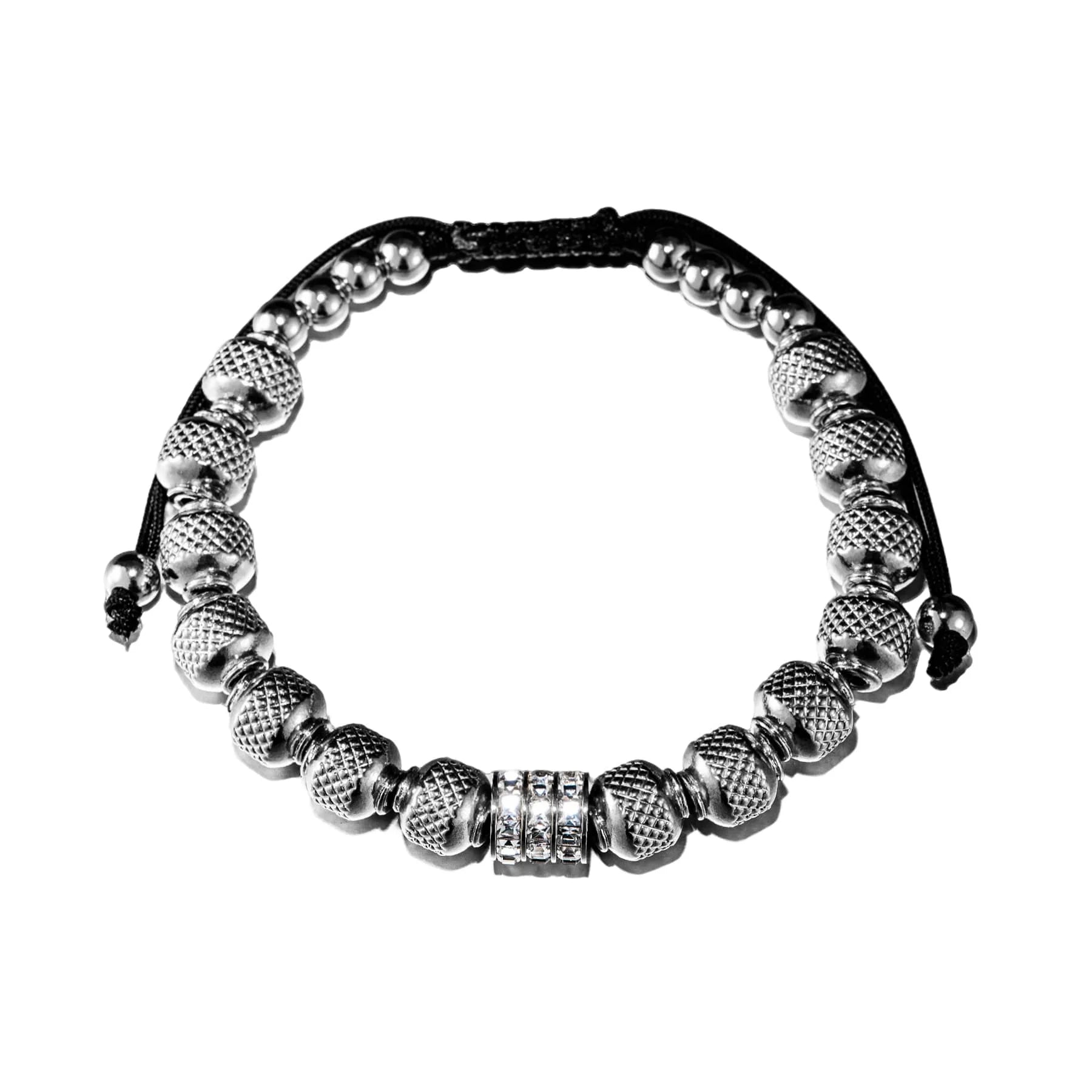 Men's Iced Blinged Out Luxury 8MM Stainless Steel Round Bead Adjustable Bracelet