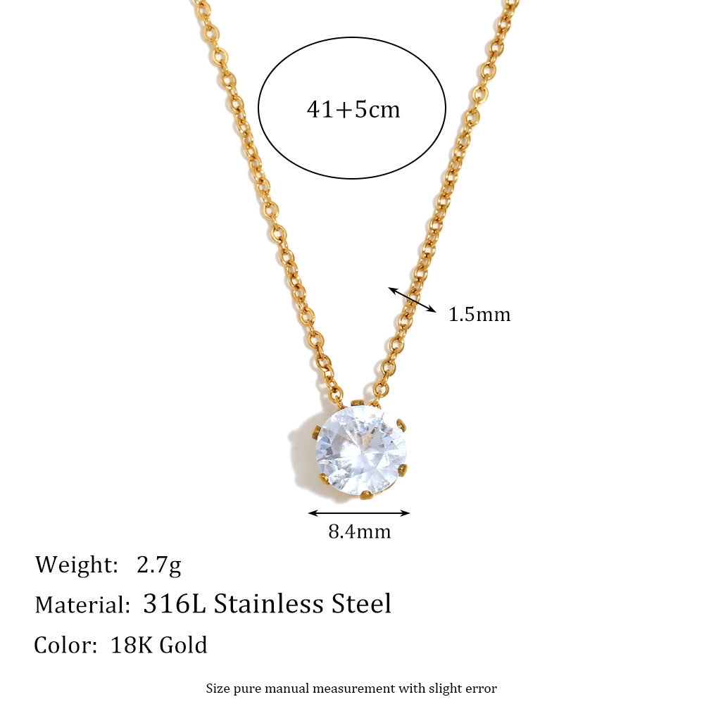 Stainless Steel 18k Gold 3A Zircon Bling Stone Crown Waterproof Pendant Necklace