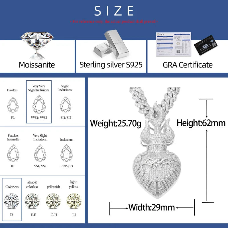 Hearts Of Fire | Moissante Diamond 925 Silver Jesus Heart Crown Of thorns Hip Hop Pendant