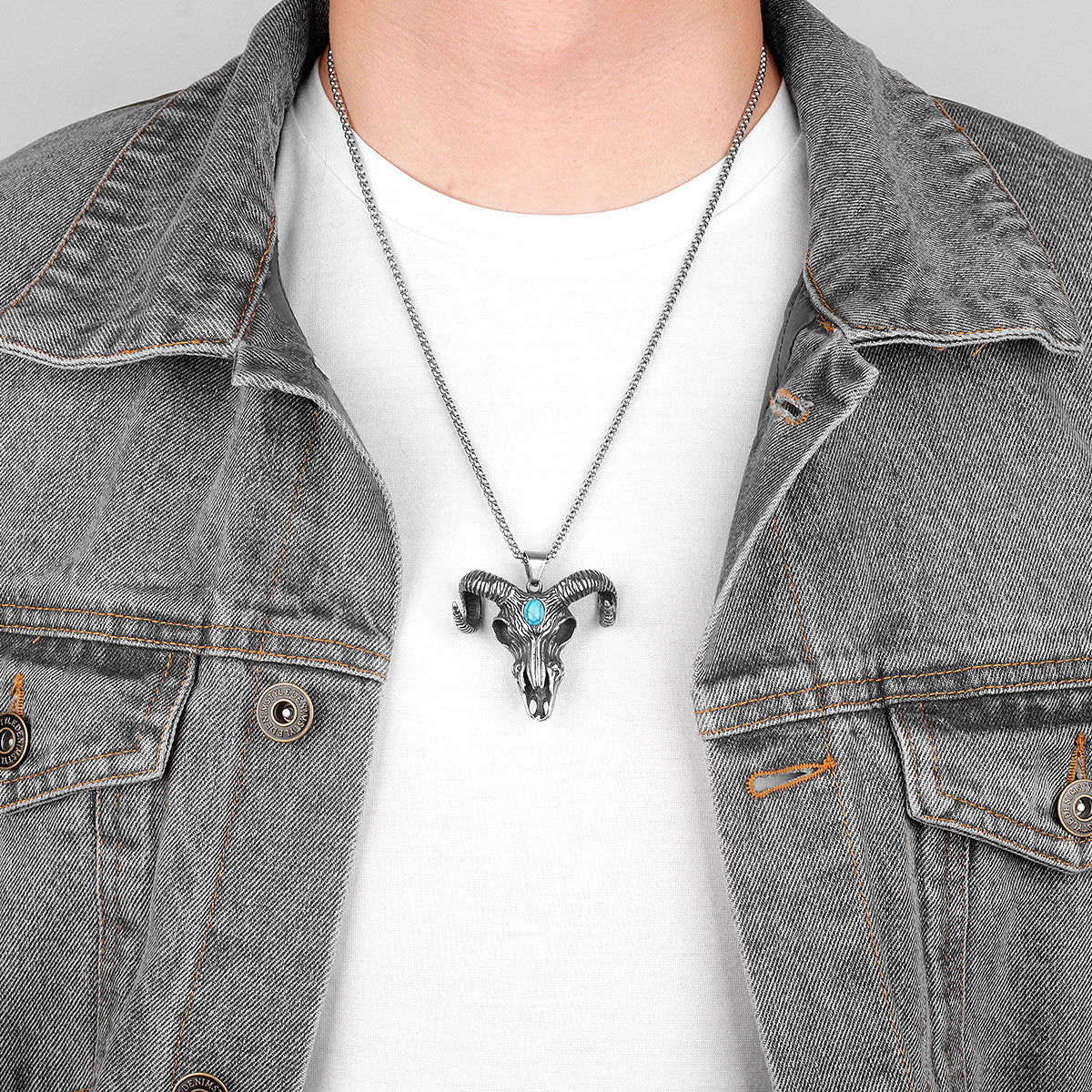 Antelope Skull | Symbolic Turquoise No Fade Solid Stainless Steel Head Skull Pendant