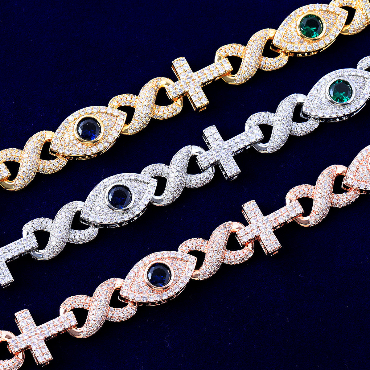 Good VS Evil | Eye Infinity Link Cross VVS Diamond CZ Hip Hop Chain Bracelet