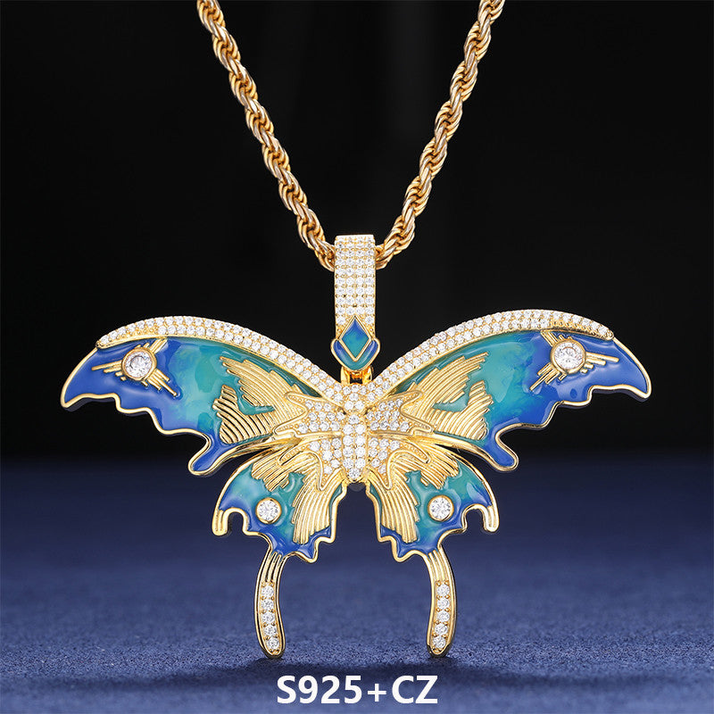 Butta | VVS Diamond Moissanite Certified Enamel Butterfly Sterling Silver Hip Hop Pendant