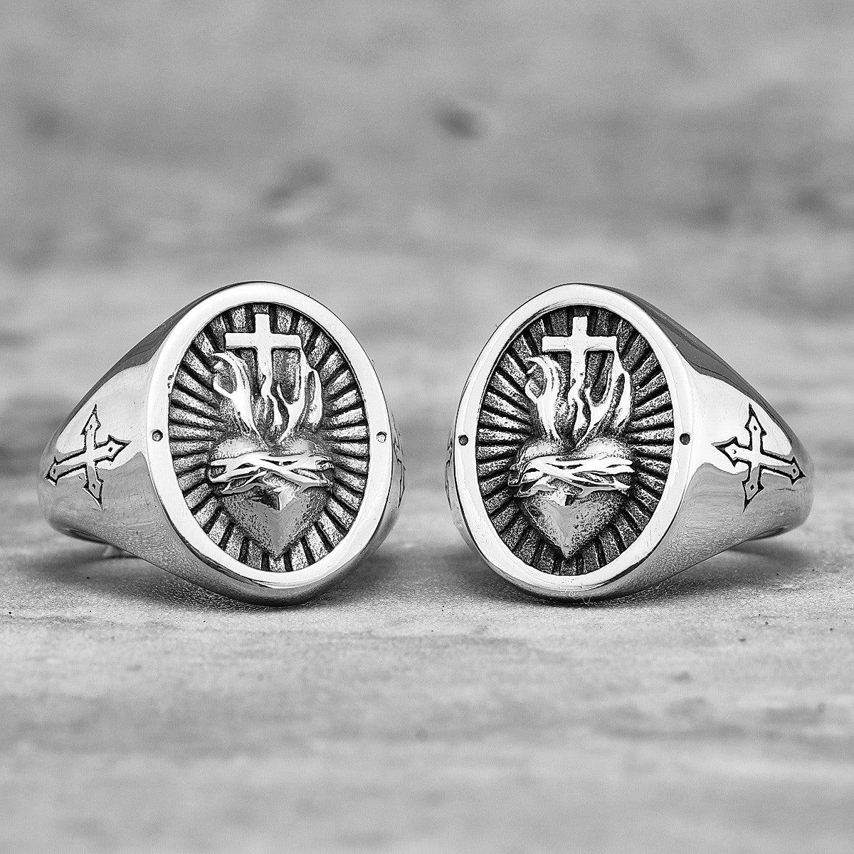 Heart of God | Stainless Steel Spiritual Cross Love Fire Street Wear Ring