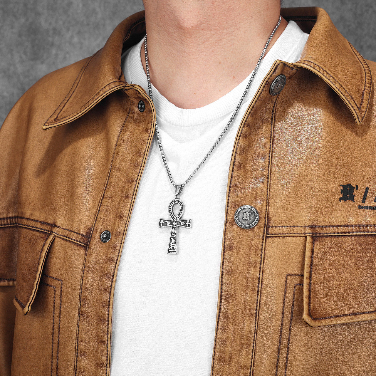 Hieroglyph Ankh | 316L Solid Stainless Steel Egyptian Ancient African Ankh Cross Pendant