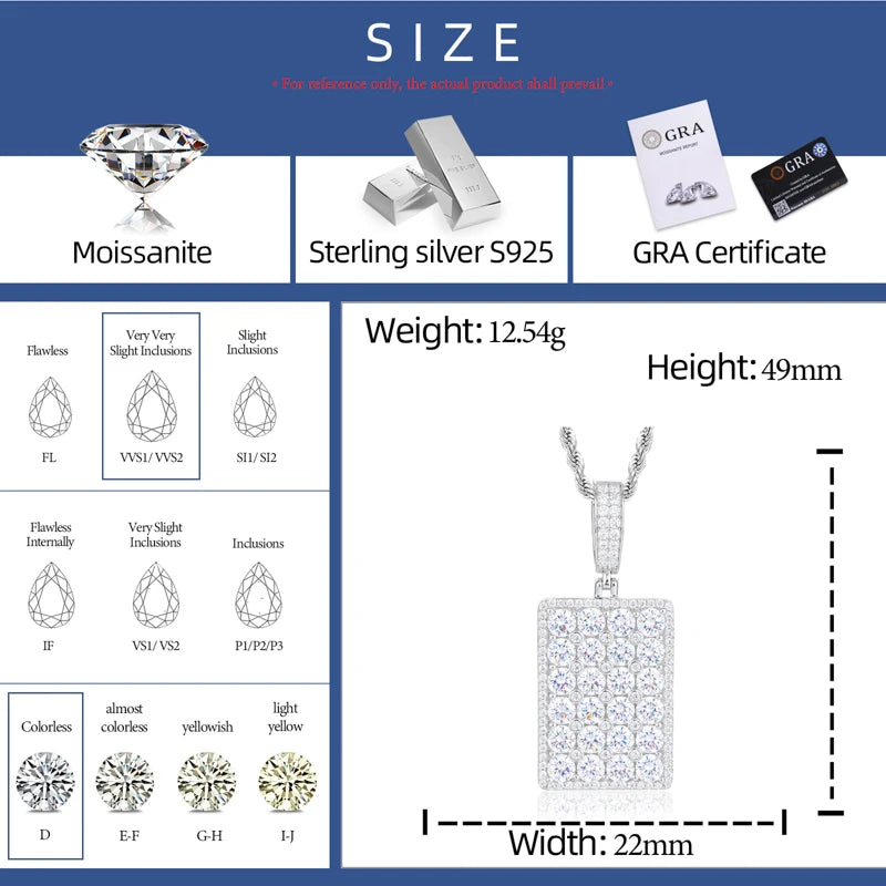 The Spark | VVS Iced Blinged Out Moissanite Diamond Dog Tag 925 Sterling Silver Pendant