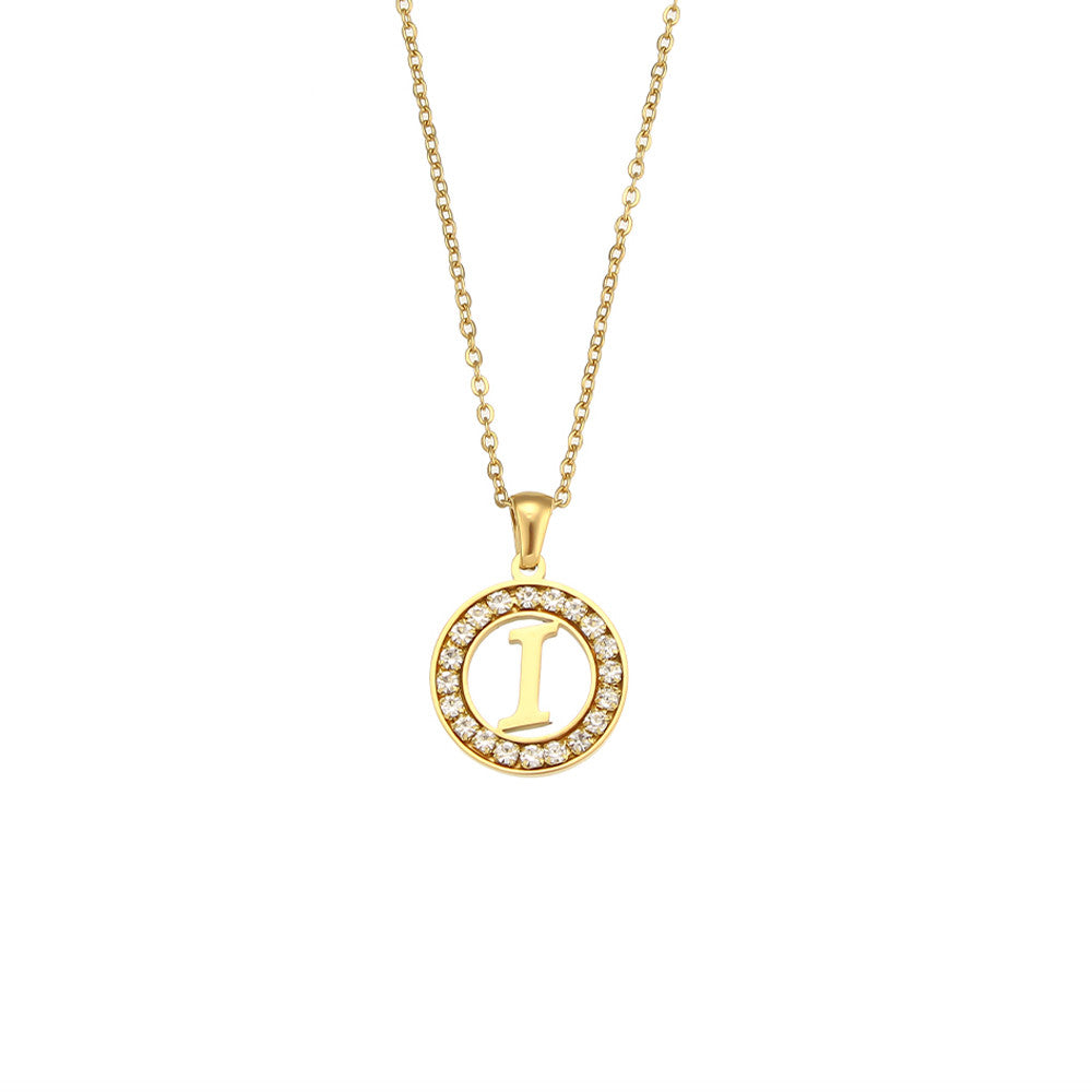 18k Gold Waterproof Hollow Round CZ Paved 26 Alphabet Initial Necklace
