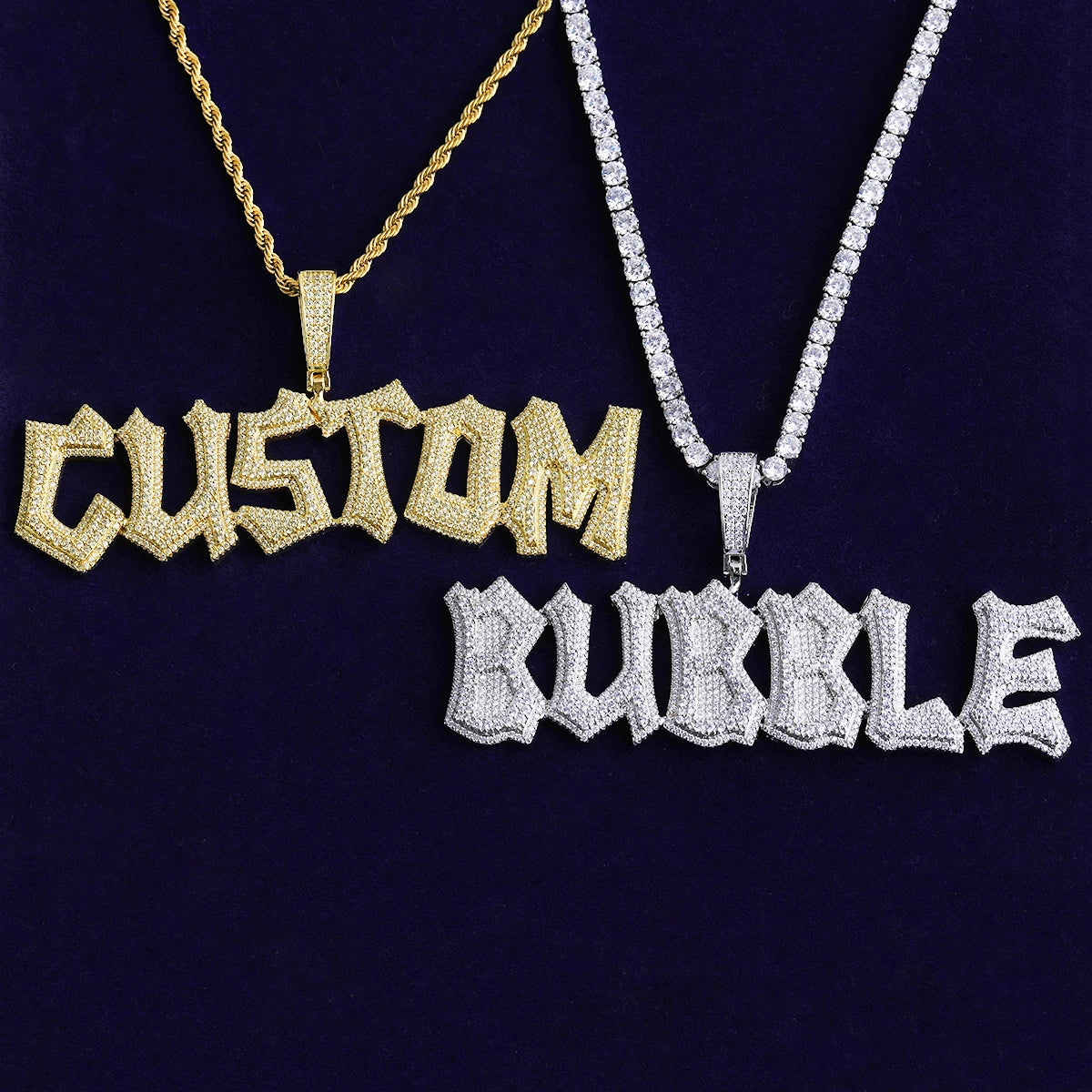 Perfect Font | Iced Blinged Out Prong Set VVS Diamond CZ Hip Hop Custom Name Pendant
