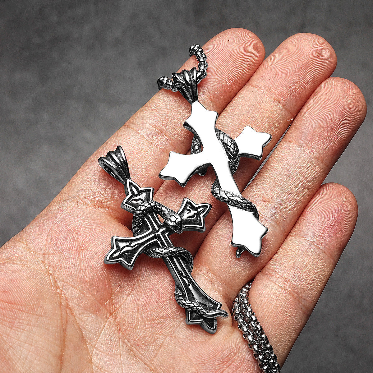 Snake Cross | Solid Stainless Steel Good and Evil Men's Cross Pendant