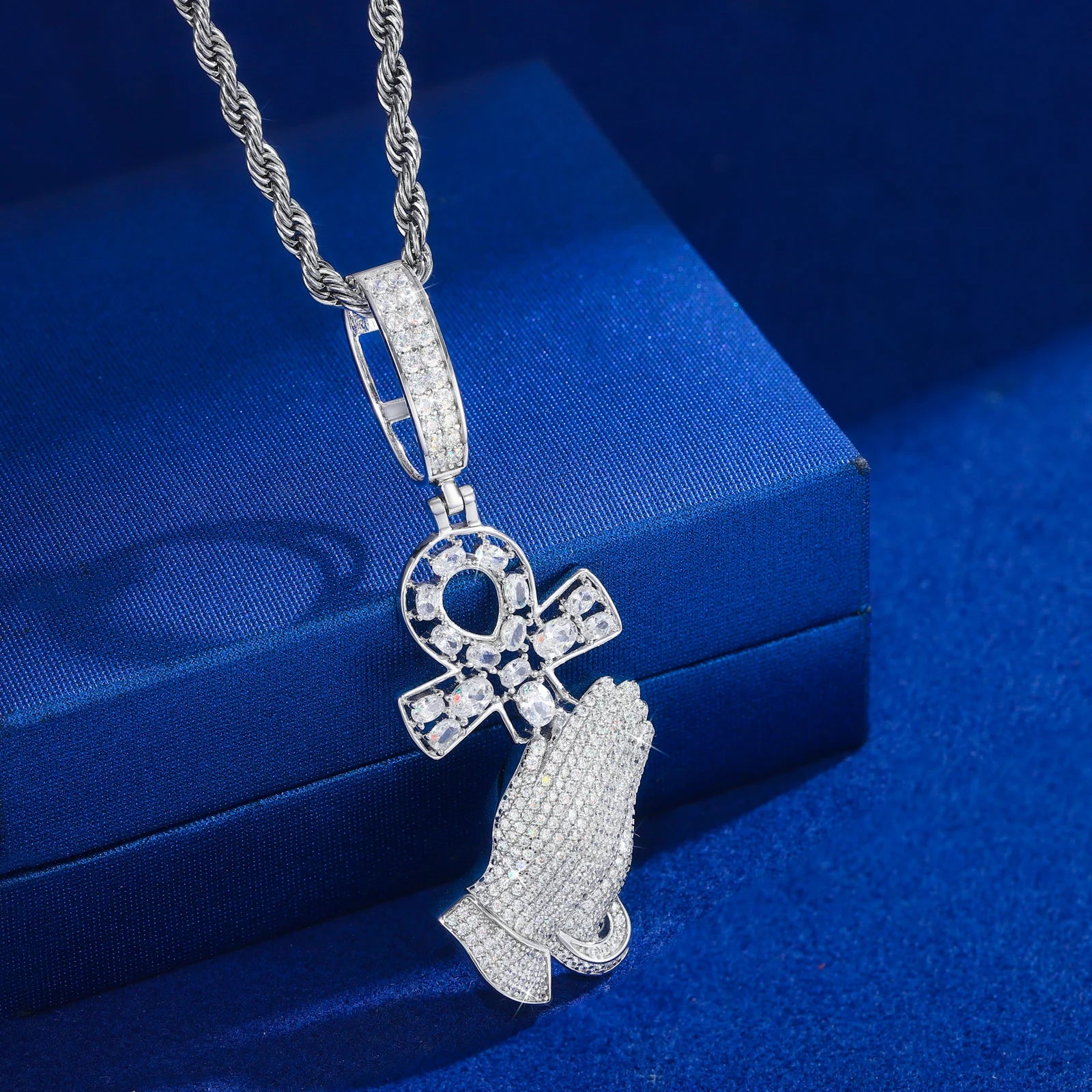 OG Praying Hands | Ancient African Moissanite Diamond Original Ankh Cross Prayer Hand Pendant