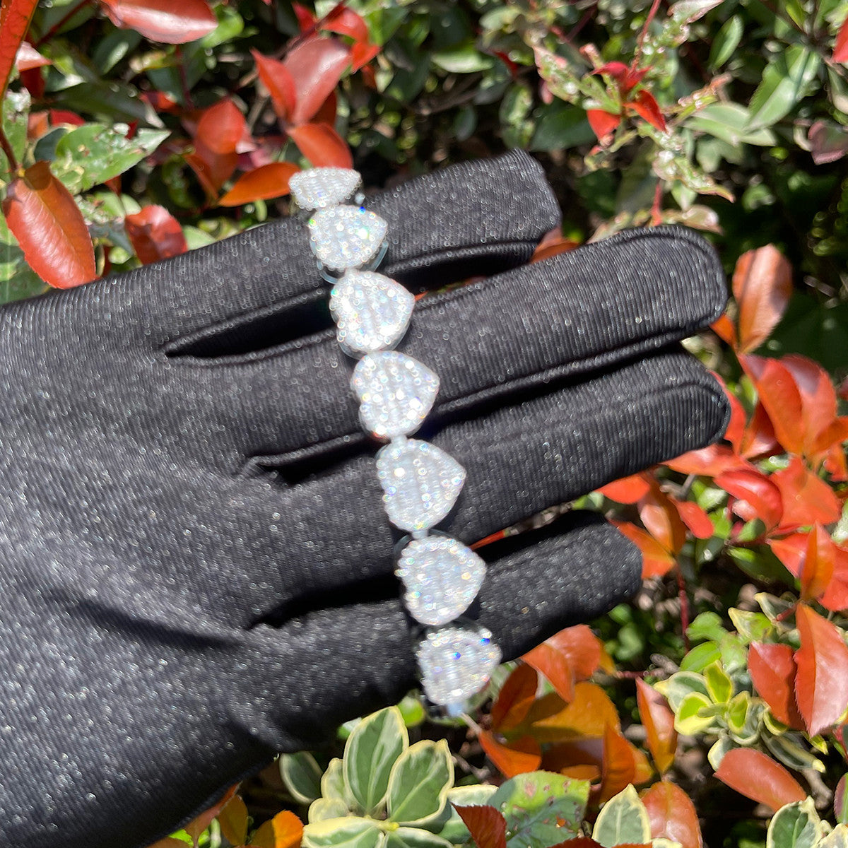 IceCold Heart | Ladies Crushed Ice Baguette 24k Silver Rose Gold Heart Tennis Bracelet