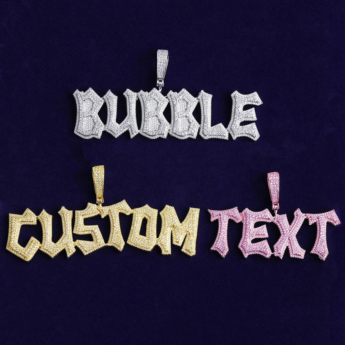 Perfect Font | Iced Blinged Out Prong Set VVS Diamond CZ Hip Hop Custom Name Pendant