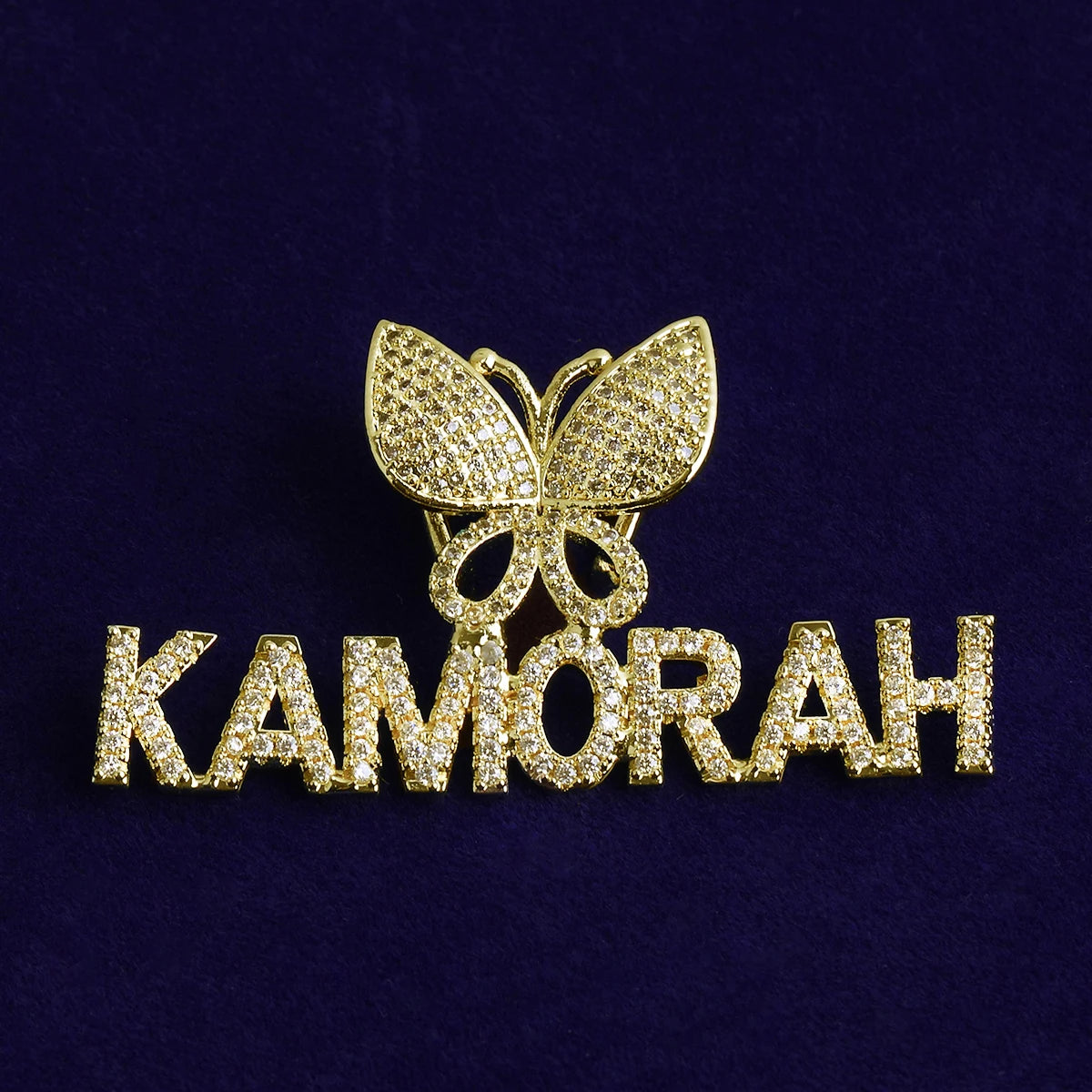 Butterfly Bail | Custom Made VVS Diamond CZ Name Plate Street Wear Pendant