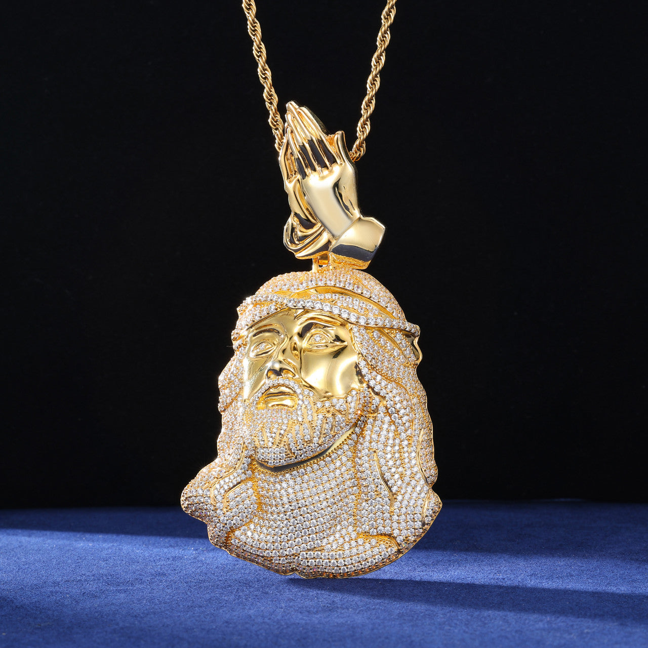 Child Of the King | Solid Sterling Moissanite Diamond Prayer Hands Jesus Piece Chain