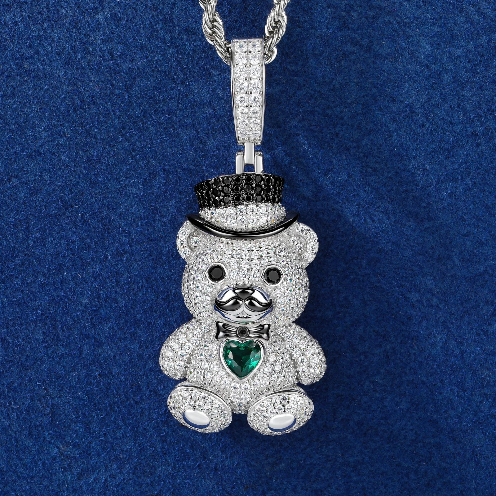 Gentleman Bear Family | 925 Sterling Silver Moissanite Diamond Iced Blinged Out Pendant