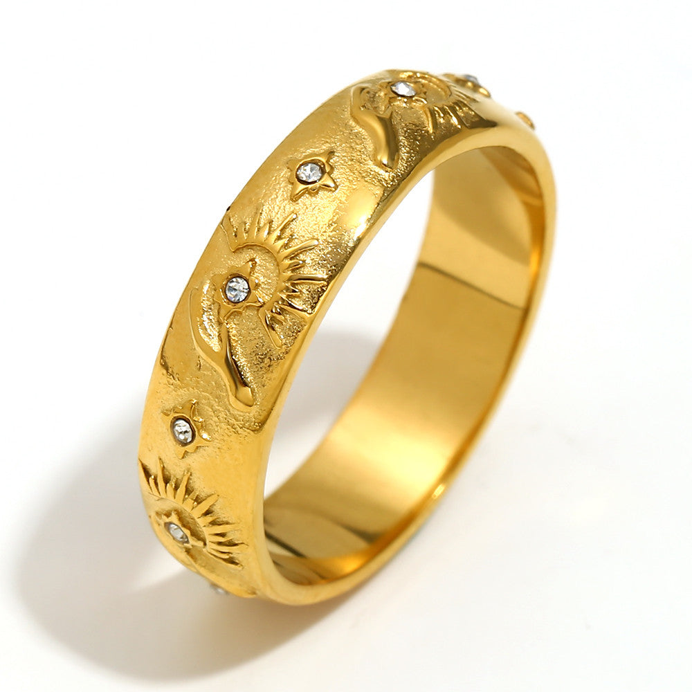 18k Gold Solid Stainless Steel Tarot Cards Waterproof CZ Bling Rings