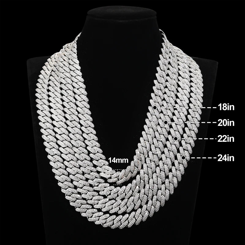 14mm Boss Baller Iced Blinged Out Close Cut Miami Curb Cuban Link Chain Necklace