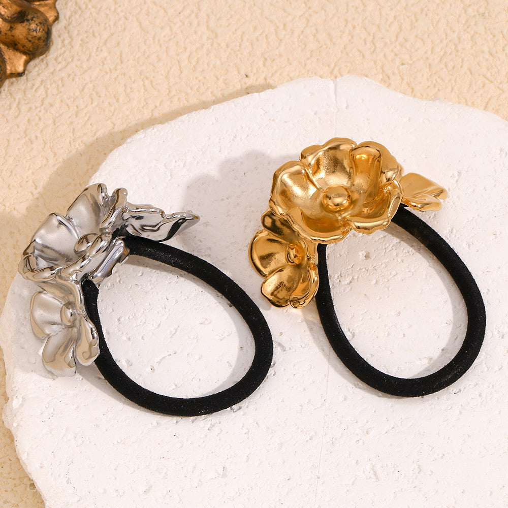 18k Gold Stainless Steel Waterproof Three Flowers Hair Band Tarnish Free Hair Decoration