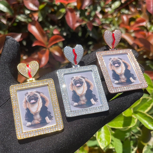 Cherished Moment | Broken Heart Bail Iced Custom Photo Picture Pendant