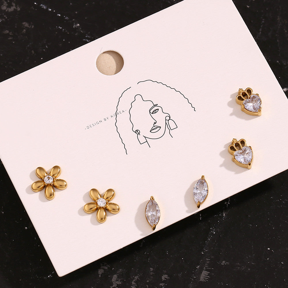 18k Gold Tarnish Free Mini CZ Flower Crown Horse Bling Stainless Steel Earrings