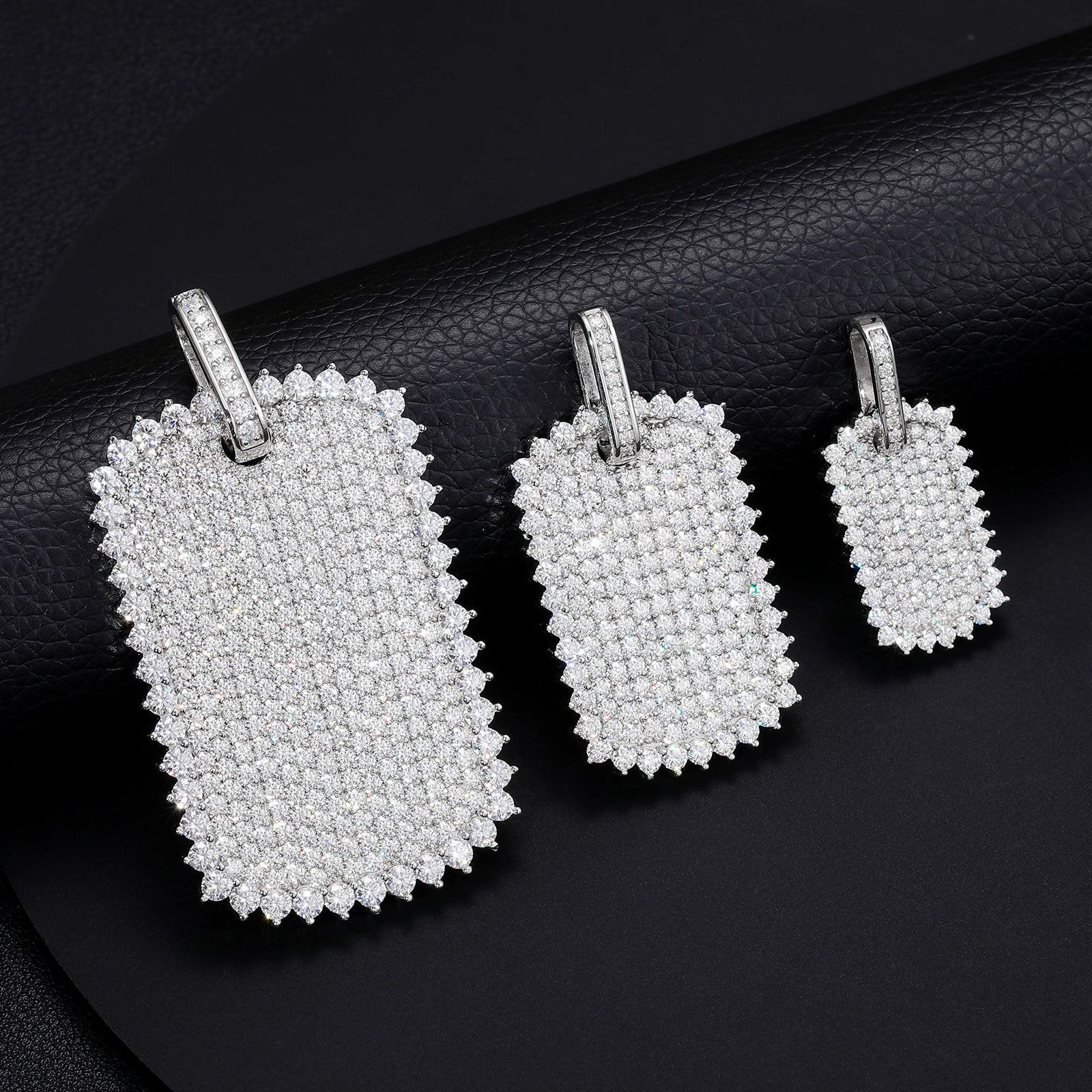 The Spark | VVS Iced Blinged Out Moissanite Diamond Dog Tag 925 Sterling Silver Pendant