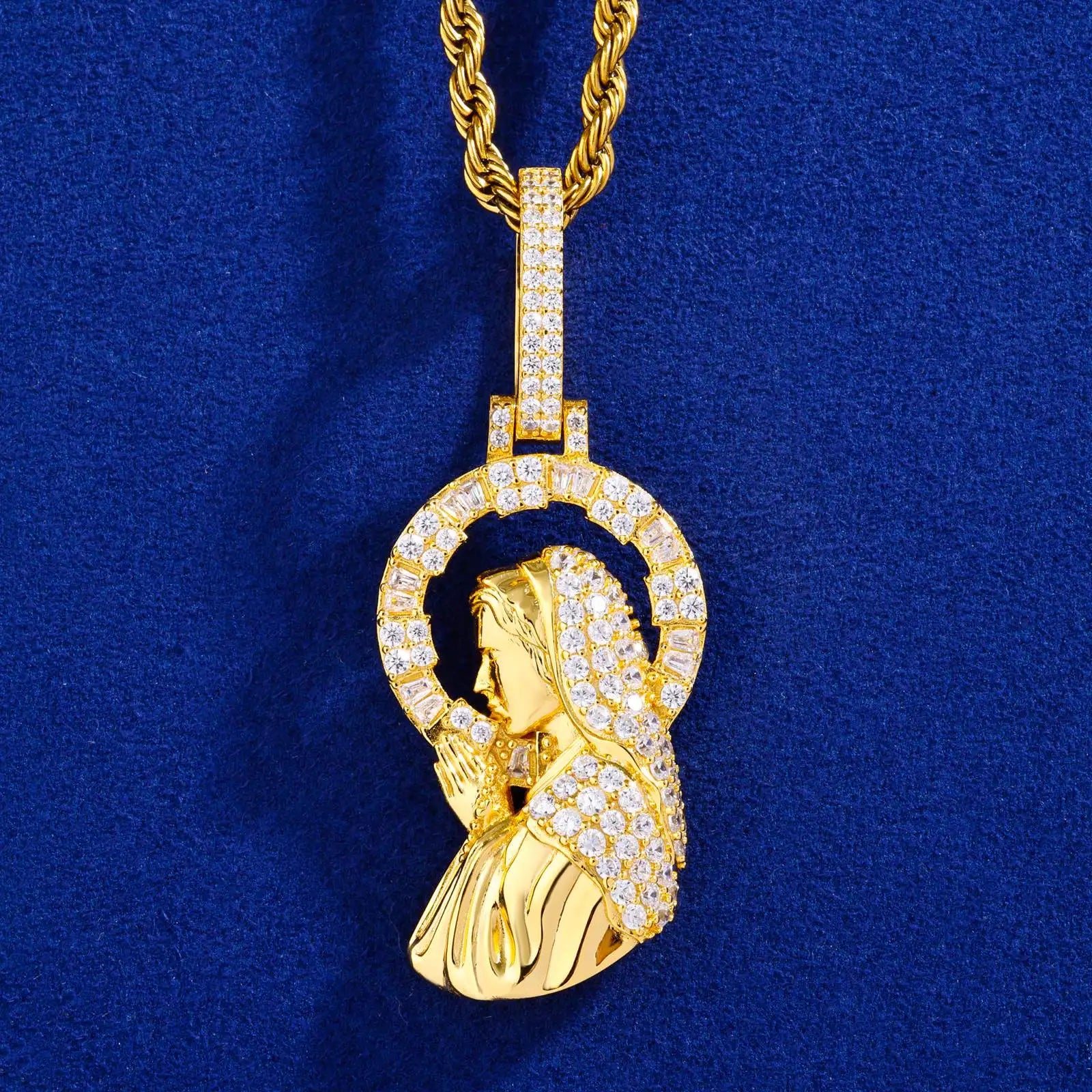 Mary | 925 Sterling Silver Moissanite Diamond Praying Virgin Mary Pendant Necklace