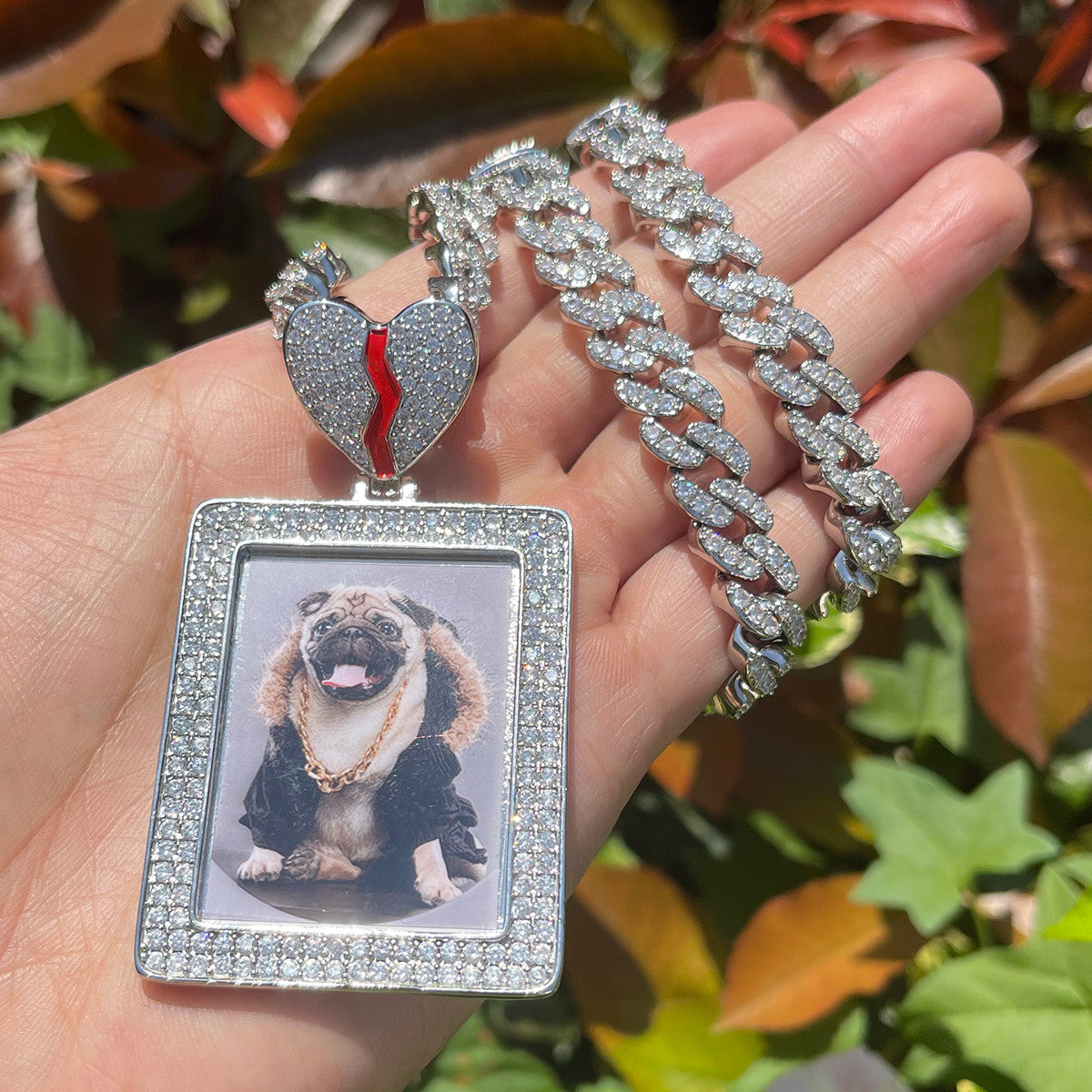 Cherished Moment | Broken Heart Bail Iced Custom Photo Picture Pendant