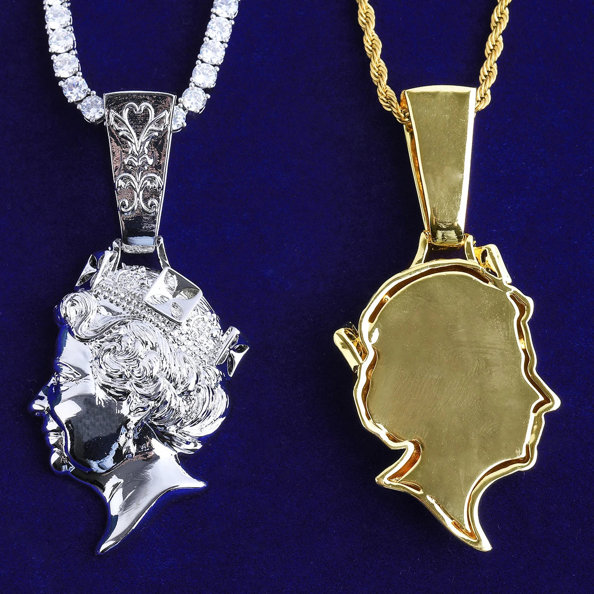 Bling Queen | 24k 925 Silver Rose Gold Overlaid Detailed Queen Hip Hop Pendant