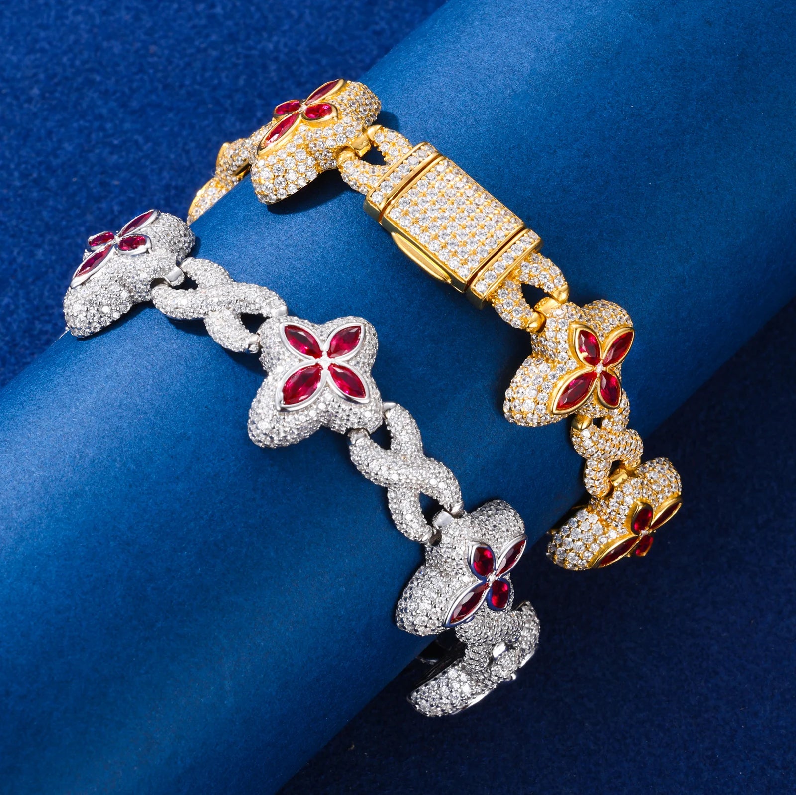 Clover Star | 925 Sterling Silver Moissanite Diamond Iced Clover Star Infinity Bracelet