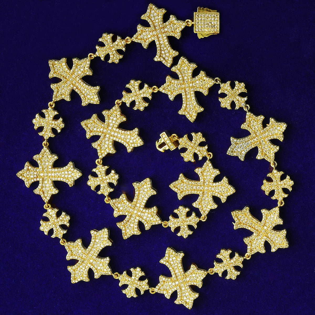 Fleur de Lis Cross Link | VVS Diamond CZ 24k Gold 925 Silver Hip Hop Chain Necklace