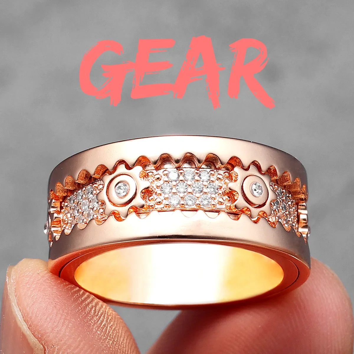 Rotating Gems | Iced Blinged Out Spinning Gears Gemstone No Fade Stainless Steel Rings
