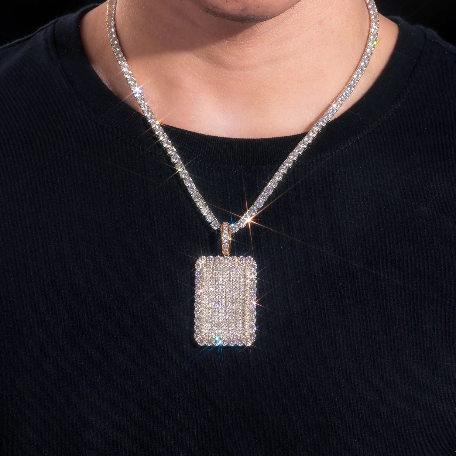 The Spark | VVS Iced Blinged Out Moissanite Diamond Dog Tag 925 Sterling Silver Pendant