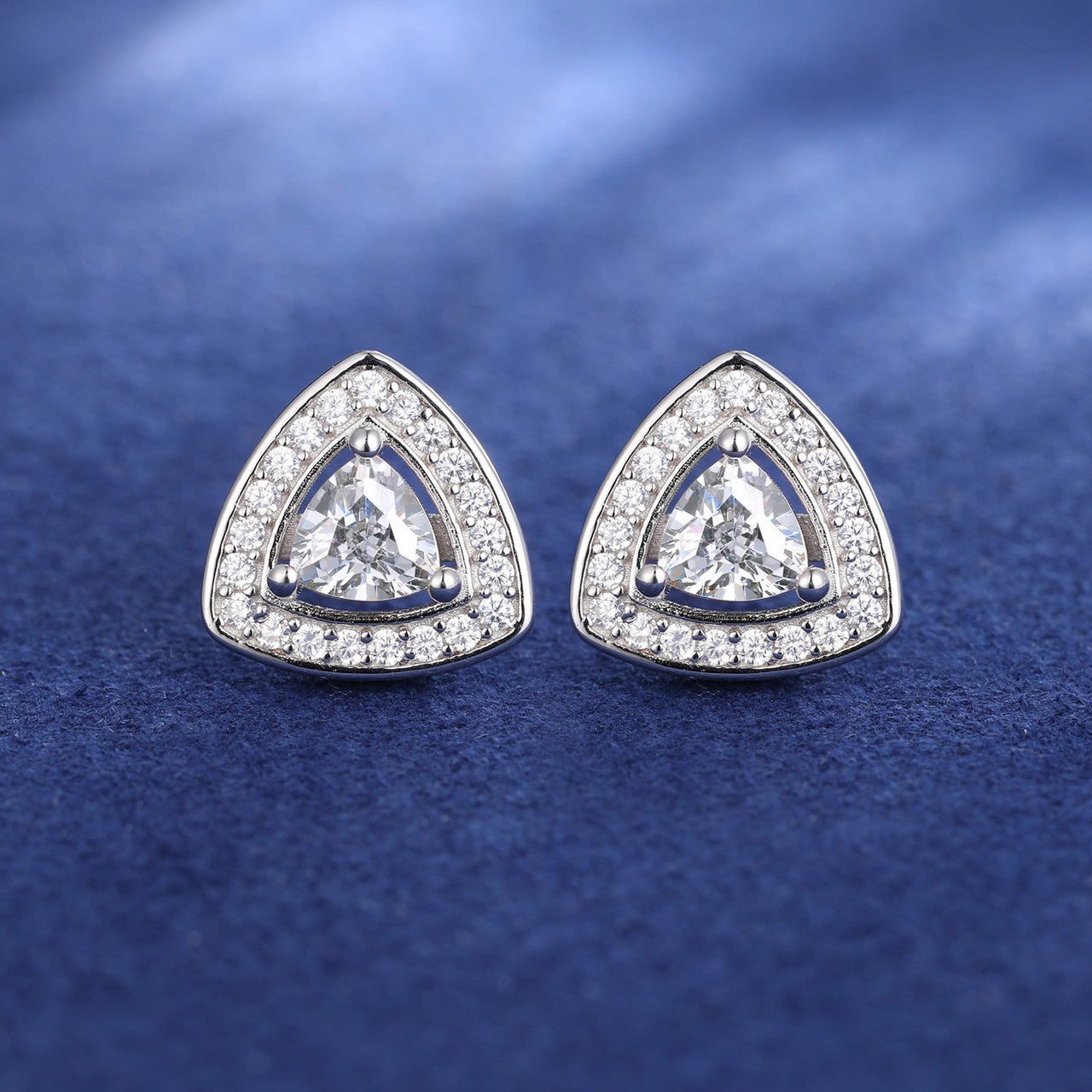 Triangle Cut Solid 925 Sterling Silver Moissanite Diamond Iced Blinged Out Stud Earrings