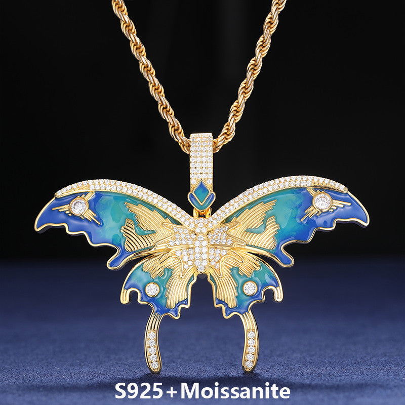 Butta | VVS Diamond Moissanite Certified Enamel Butterfly Sterling Silver Hip Hop Pendant