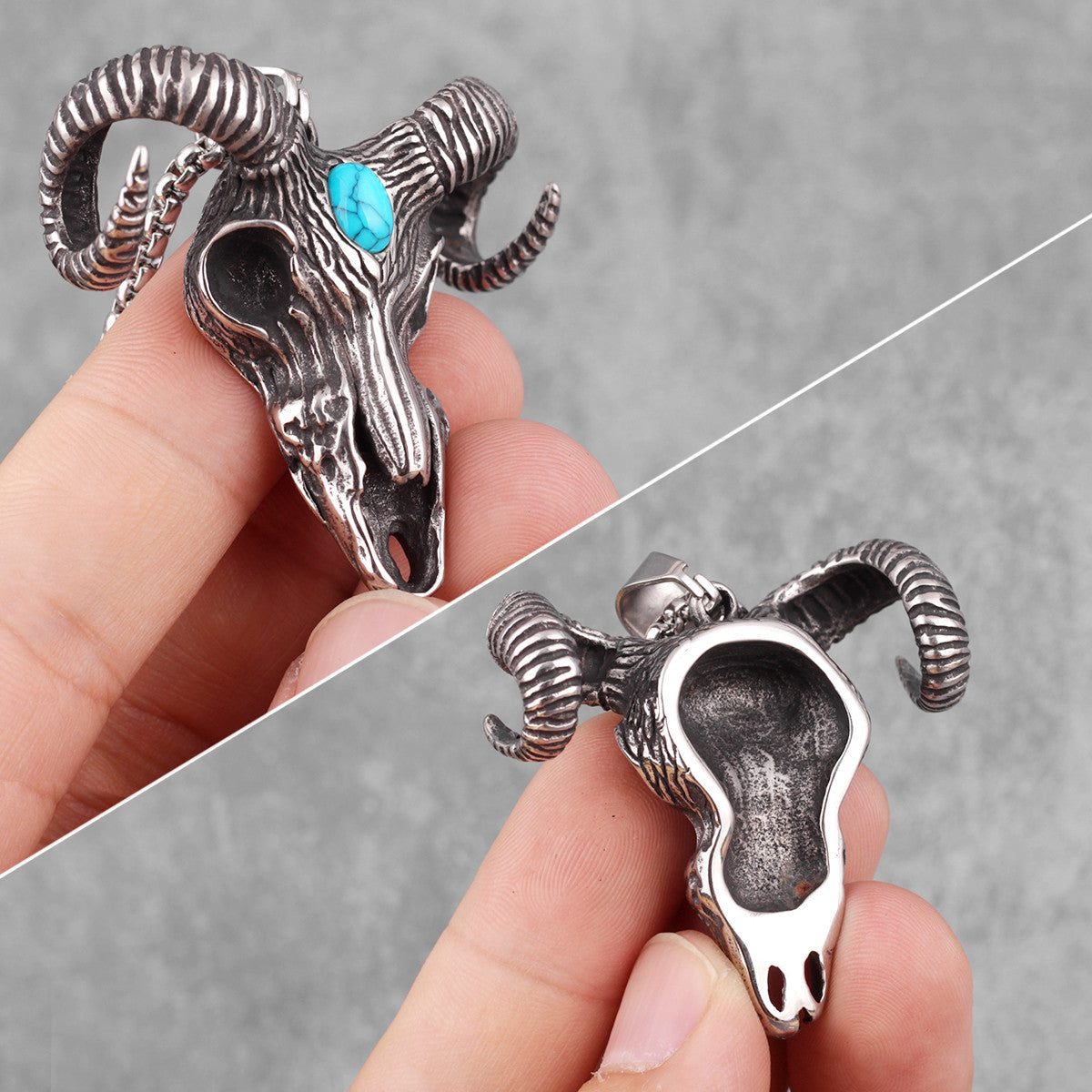 Antelope Skull | Symbolic Turquoise No Fade Solid Stainless Steel Head Skull Pendant