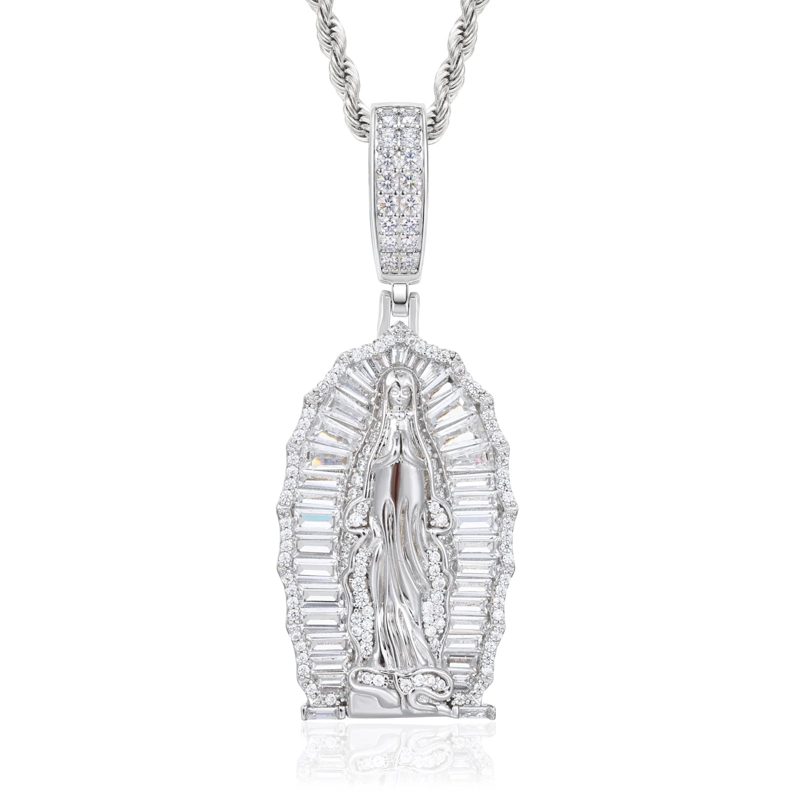 Mother Of Faith | Iced Blinged Out Moissanite Baguette Diamond 925 Virgin Mary Pendant