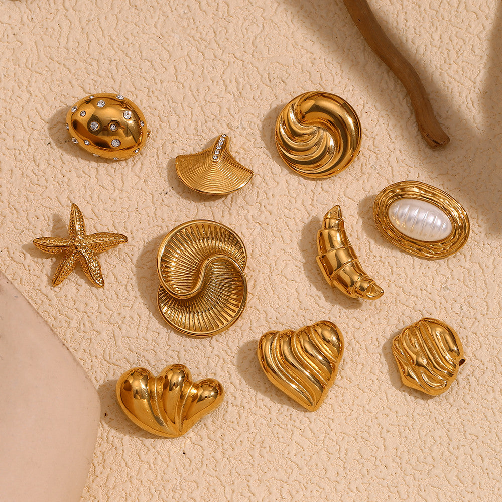 18k Gold Moon Starfish Imitation Pearl Heart Shell Stainless Steel Brooches