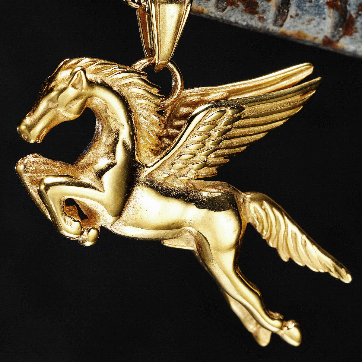 Pegasus | 14k Gold Over Solid Stainless Steel Winged Horse Chain Necklace