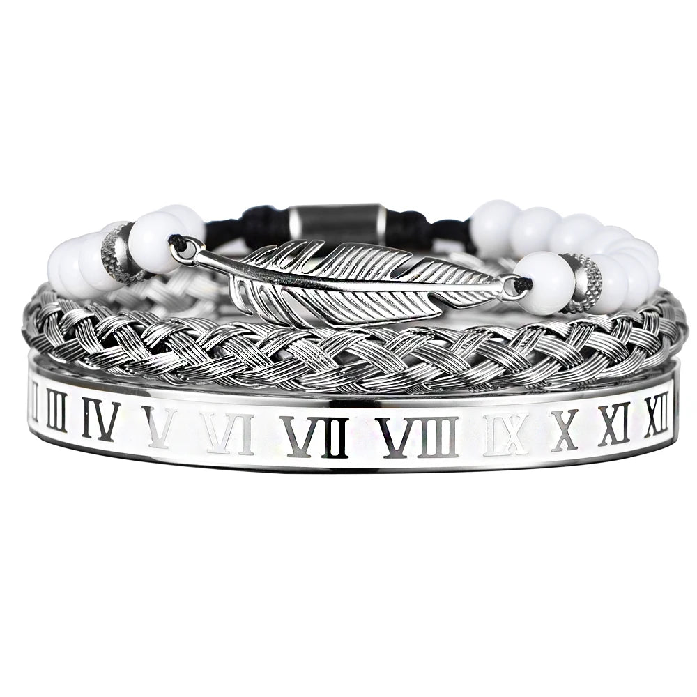 Imperial Force | Luxury Kings Crown 18k Gold Black Stainless Steel Bracelet 3 Piece Set