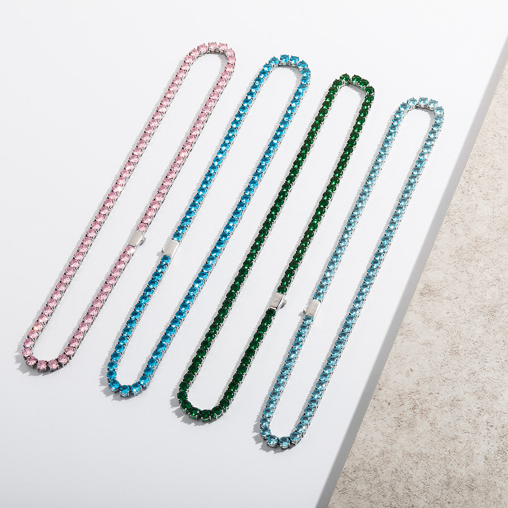 The Color Code | Blue/Green/Pink VVS Diamond CZ 3mm Colorful Tennis Chain Necklaces