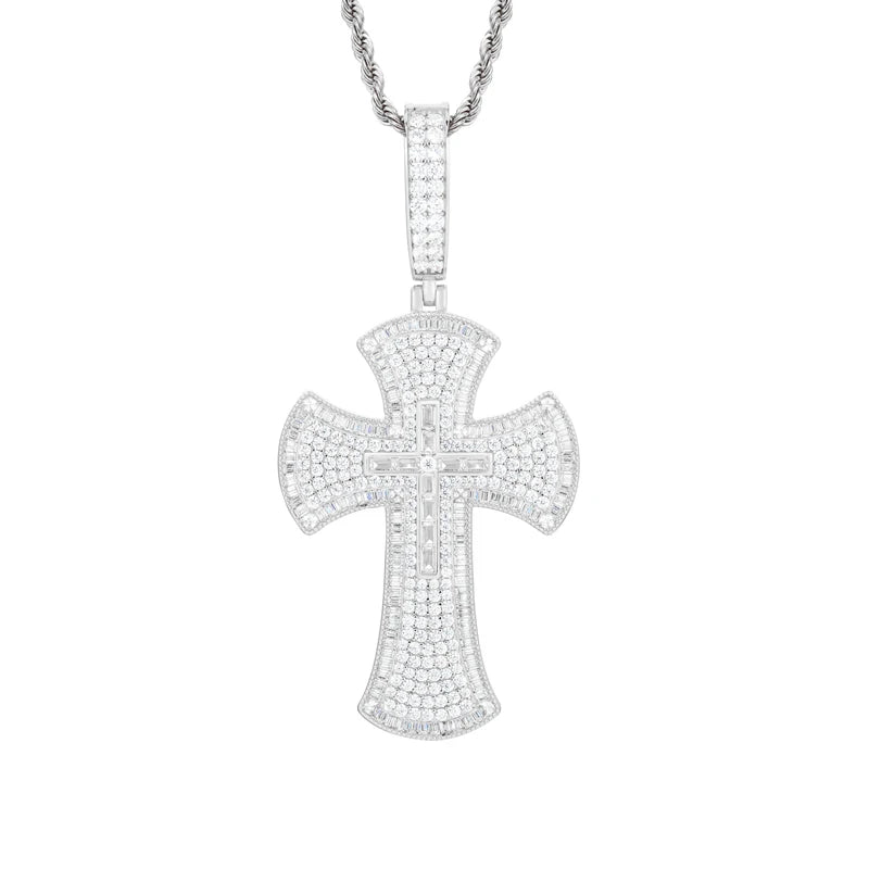 Baguette Luxury | Moissanite Diamond Solid Silver Hip Hop Cross Pendant
