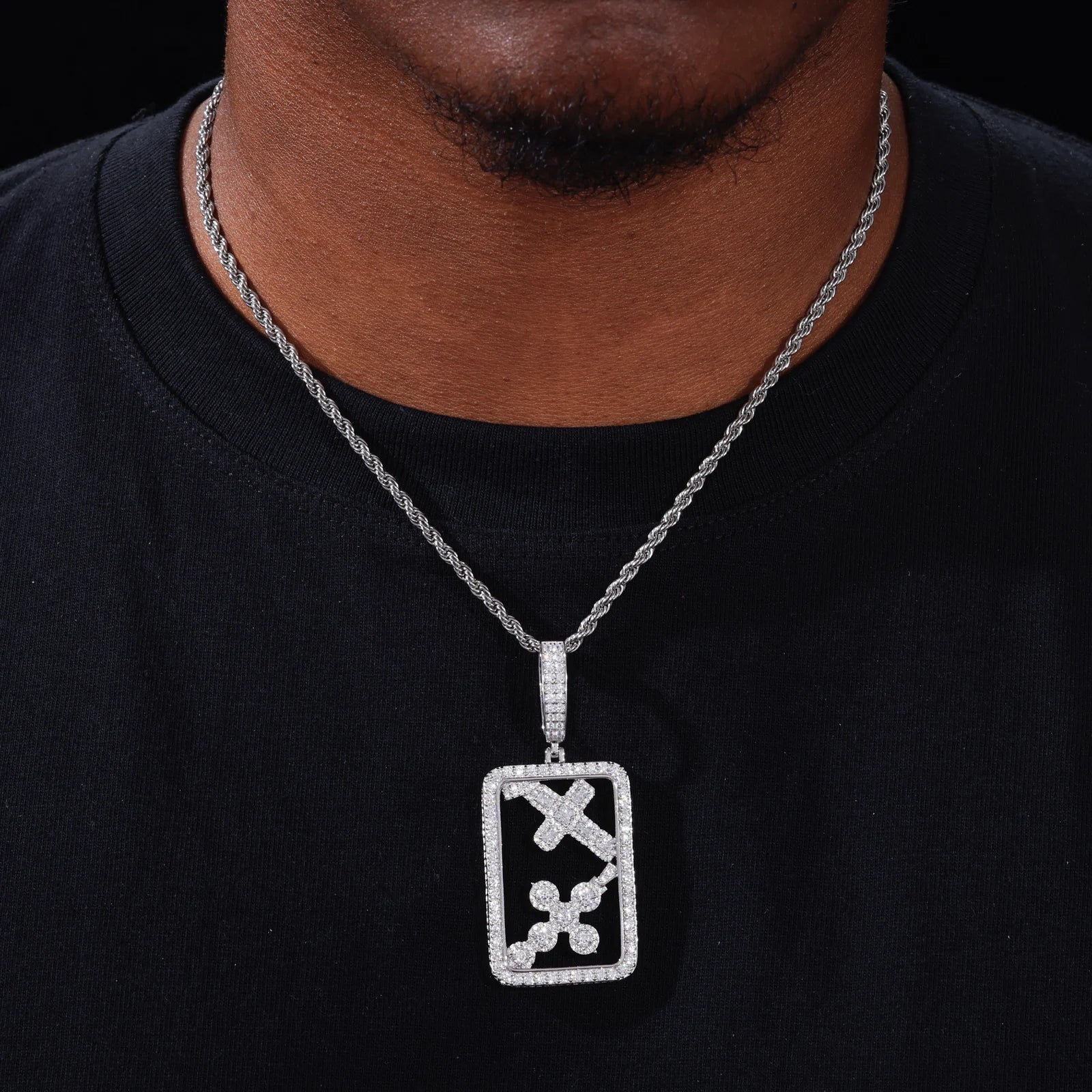 Boxed Double Cross | 925 Sterling Silver Moissanite Iced Blinged Out Cross Pendant