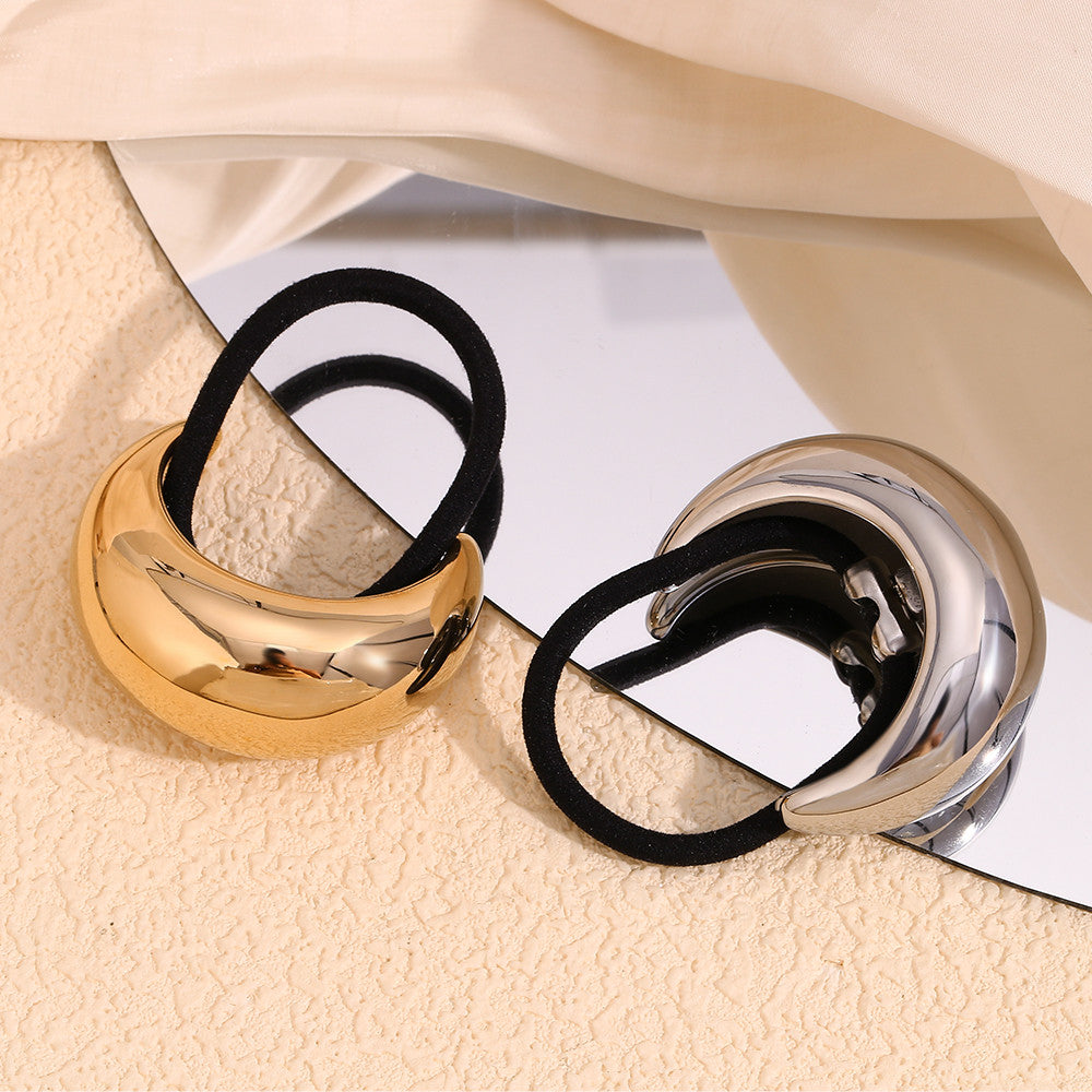 Ladies Large 18k Gold Glossy Moon Shape Stainless Steel Hair Band Charm