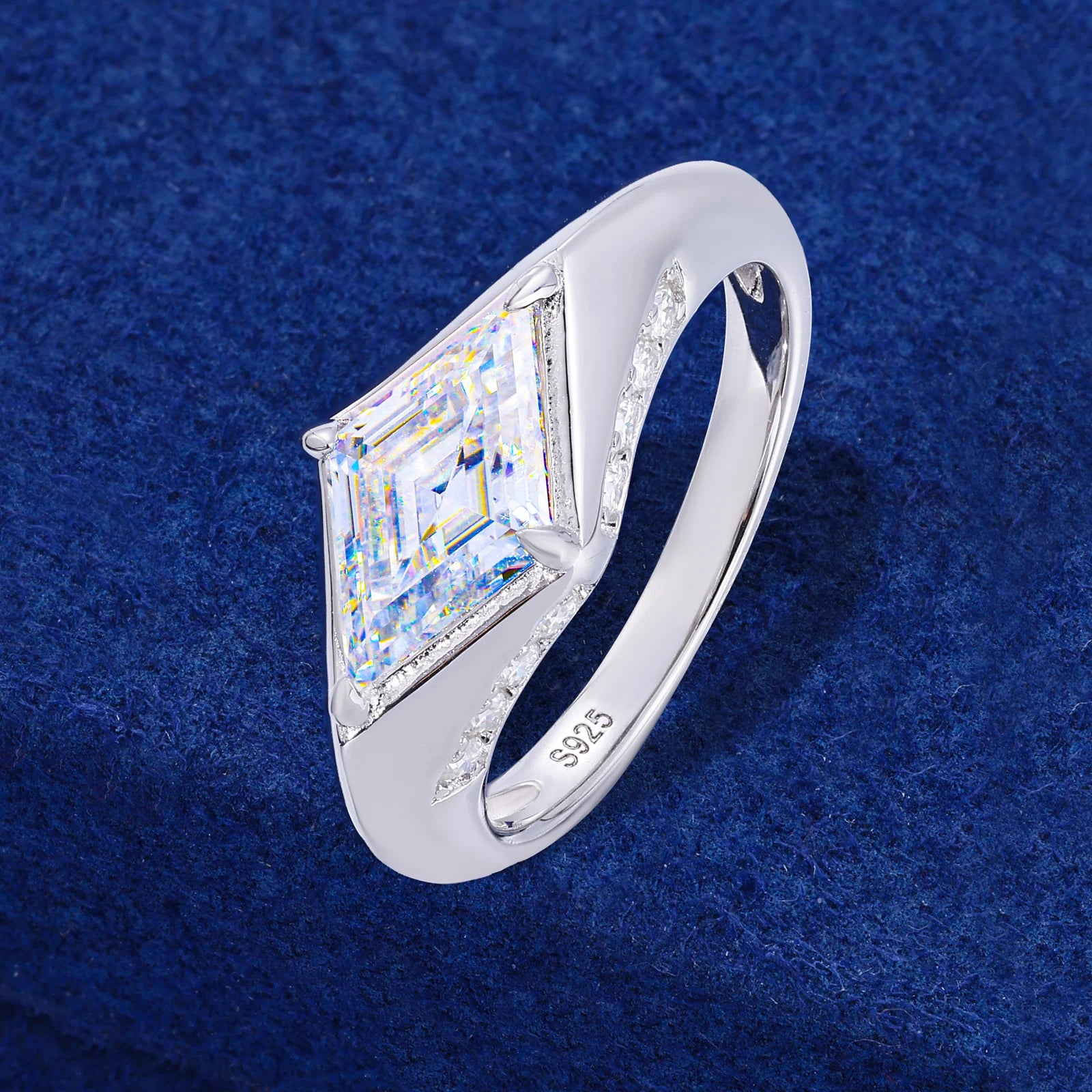 The Lozenge Cut | Moissanite Diamond Solid 925 Sterling Silver Luxury Statement Engagement Ring
