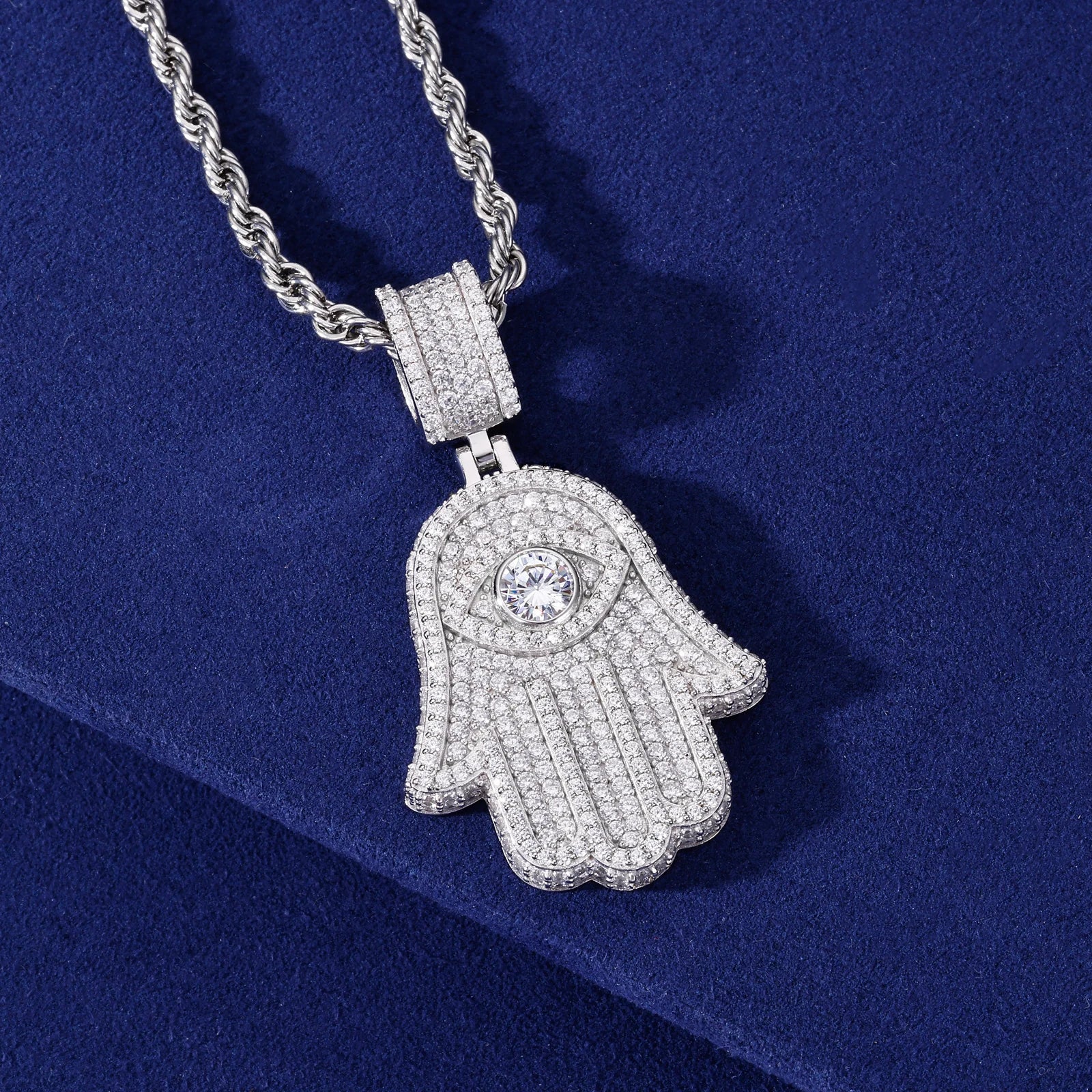 VVS1 Hamsa Hand | 925 Sterling Silver D VVS1 Moissanite Diamond Spiritual Bling Charm