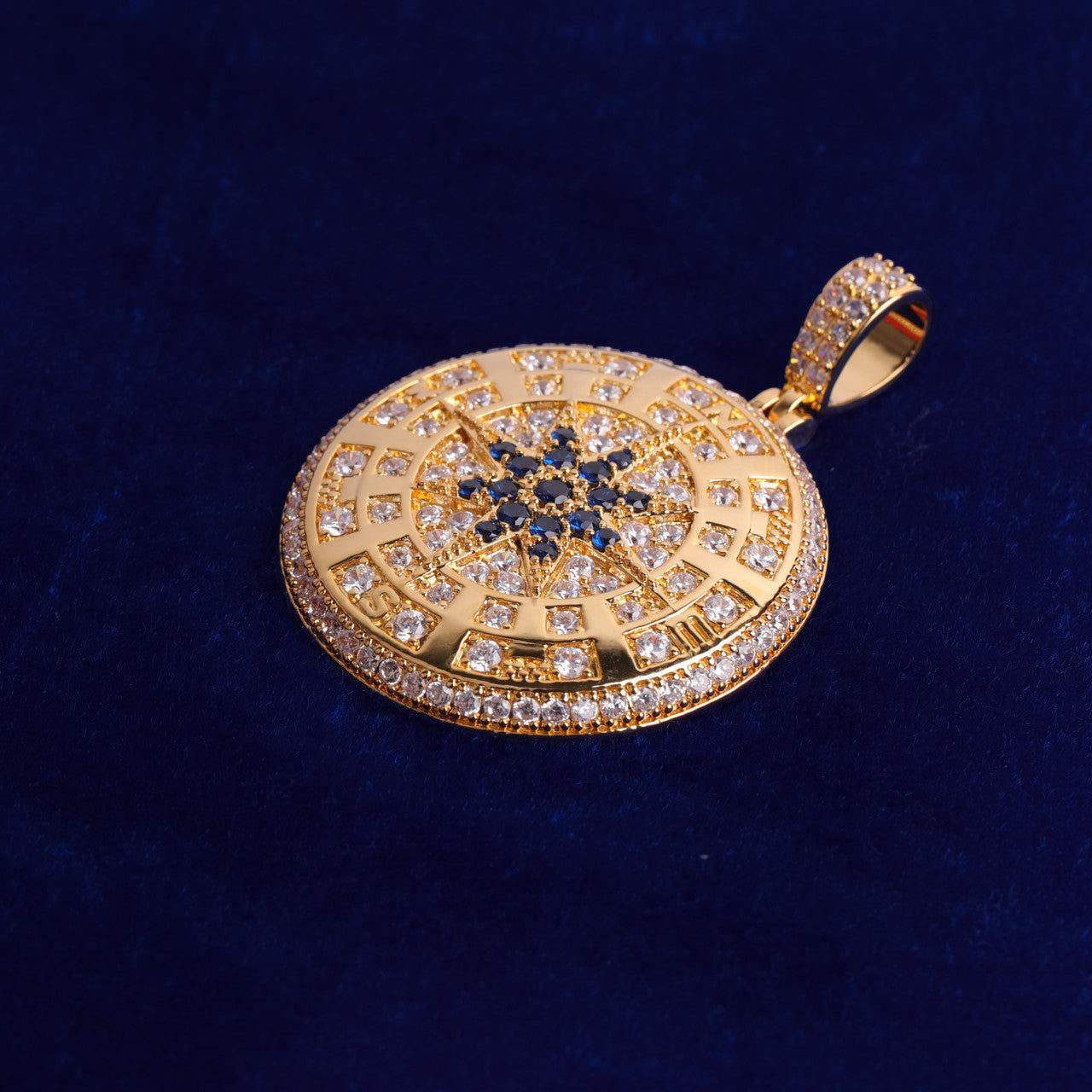 24k Gold 925 Silver Compass Blinged Out Superfly Hip Hop Pendant