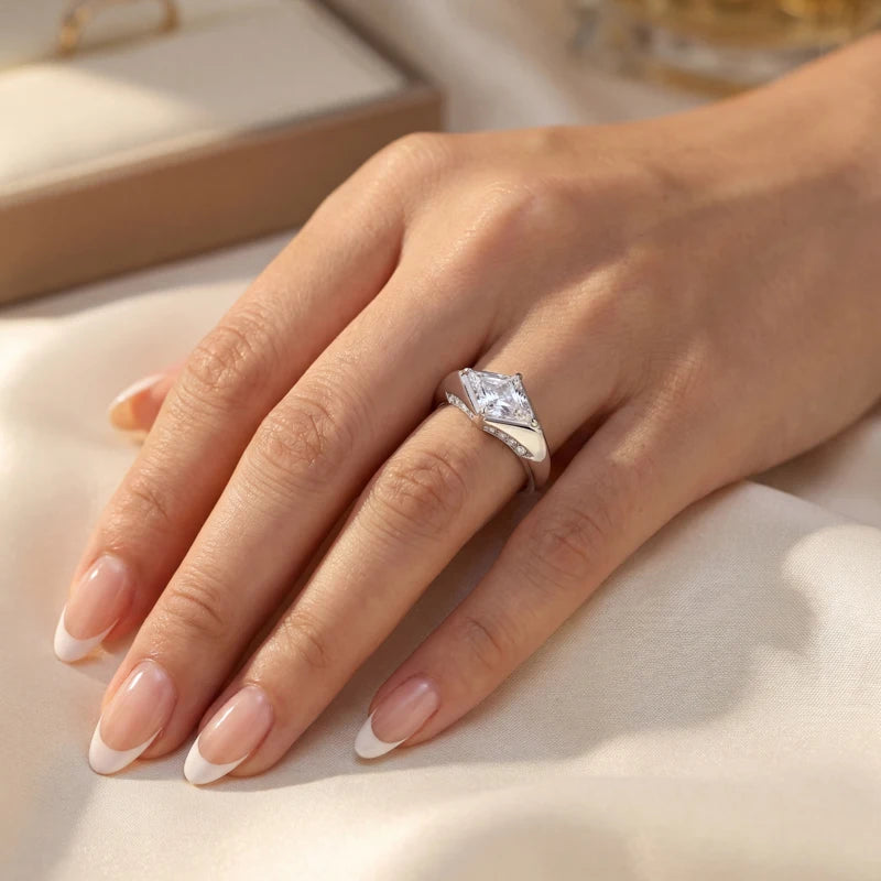 The Lozenge Cut | Moissanite Diamond Solid 925 Sterling Silver Luxury Statement Engagement Ring