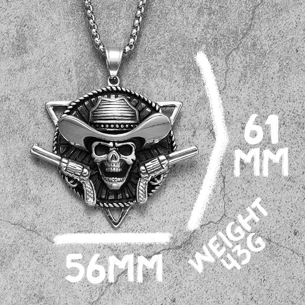 Mens Hip Hop 316L No Fade Stainless Steel Skull Cowboy Pendant Chain Necklace