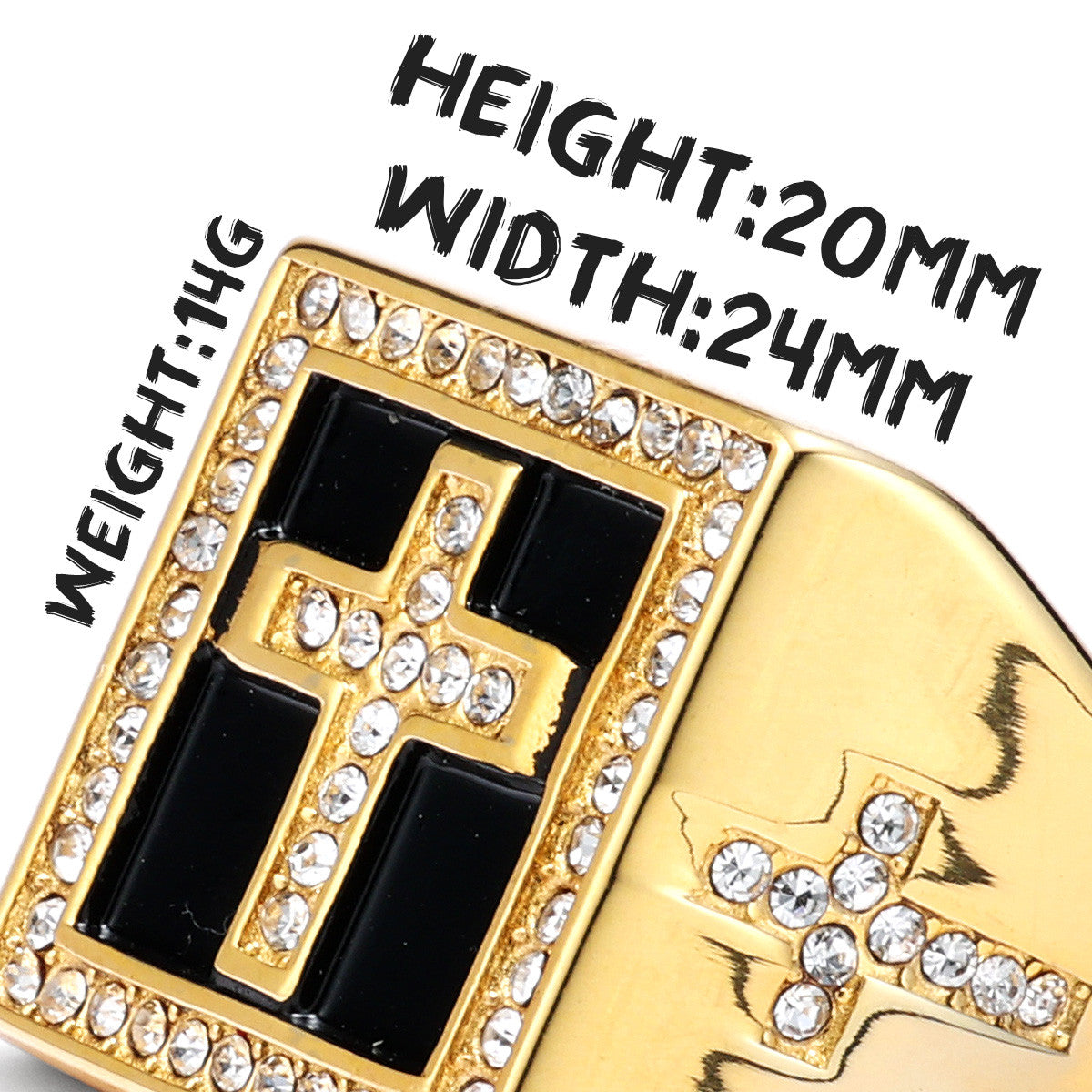 Iced Cross | 14k Gold over No Fade Stainless Steel Hip Hop Cross Blinged Out Rings